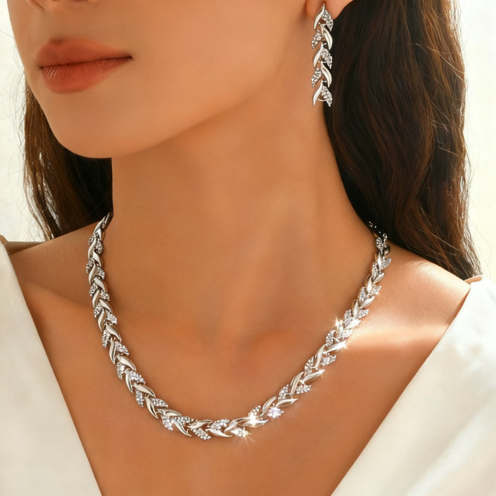 Elegant Glass Rhinestone Fish Tail Set - Necklace with Earrings