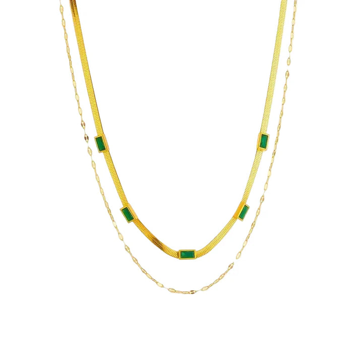 Sorella Gem Double Layer Retro Necklace | 18K Gold