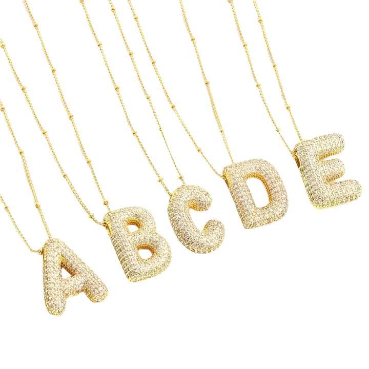 Bubble letter initial necklace | Gold