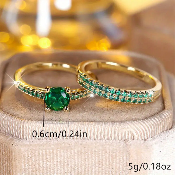 Serena Emerald Duo Ring Gold Set