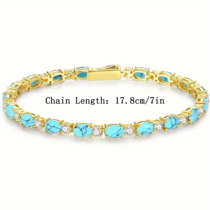 Natural Turquoise Stone Bracelet | Gold