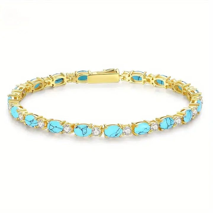 Natural Turquoise Stone Bracelet | Gold