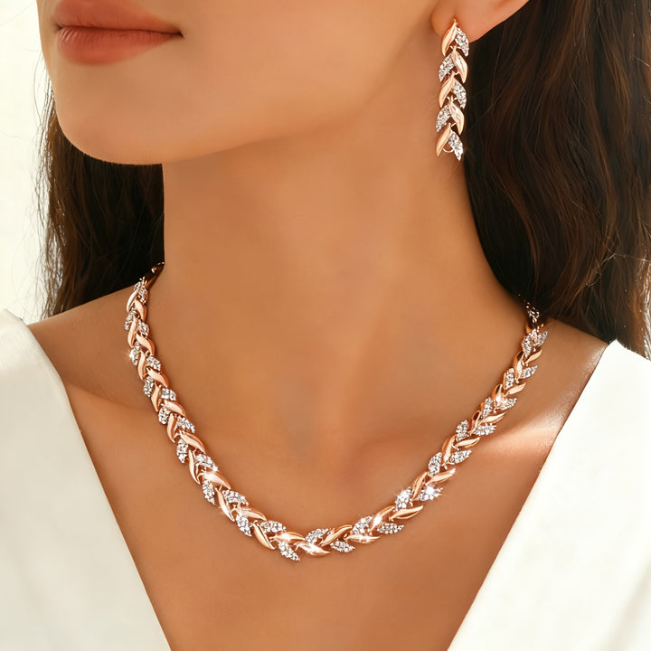 Elegant Glass Rhinestone Fish Tail Set - Necklace with Earrings