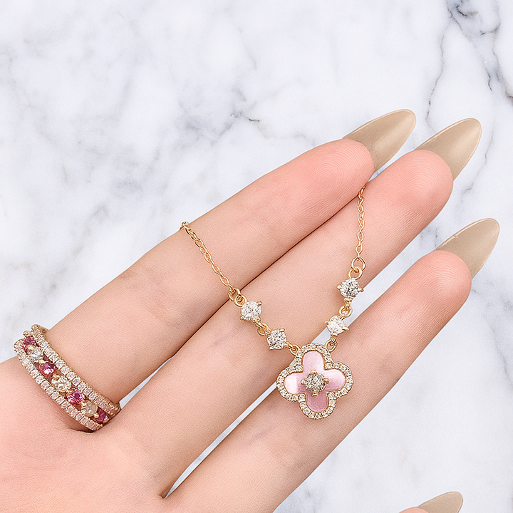"Diamond Blossom" Stainless Steel Necklace with Zircon