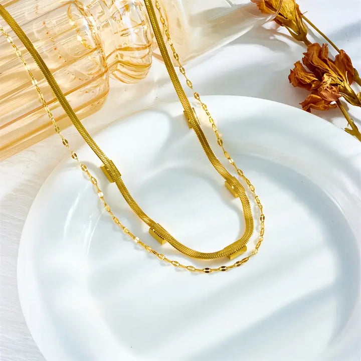 Sorella Gem Double Layer Retro Necklace | 18K Gold