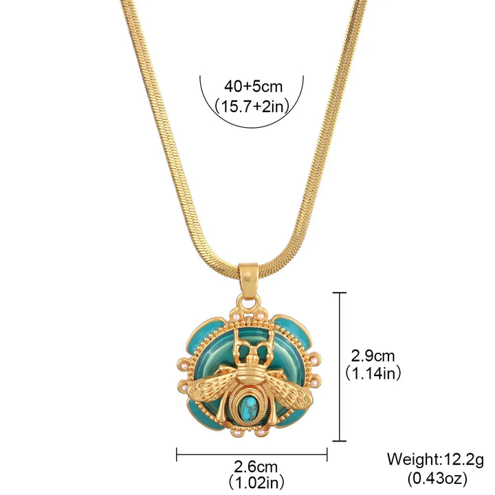 Chic Gold Turquoise Bee Pendant Necklace