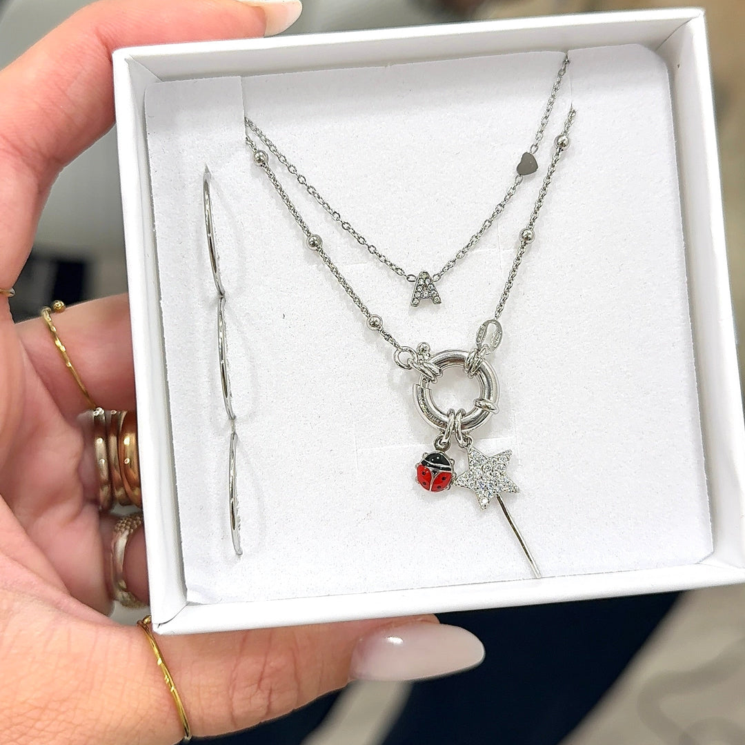 925 Silver Rosary Necklace with Ring Clasp
