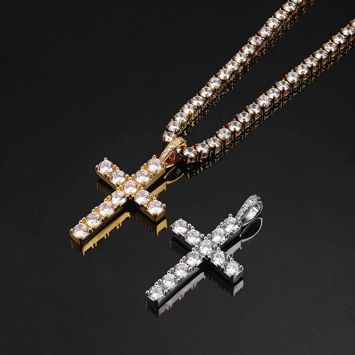 Moissanite Cross Necklace | White Gold