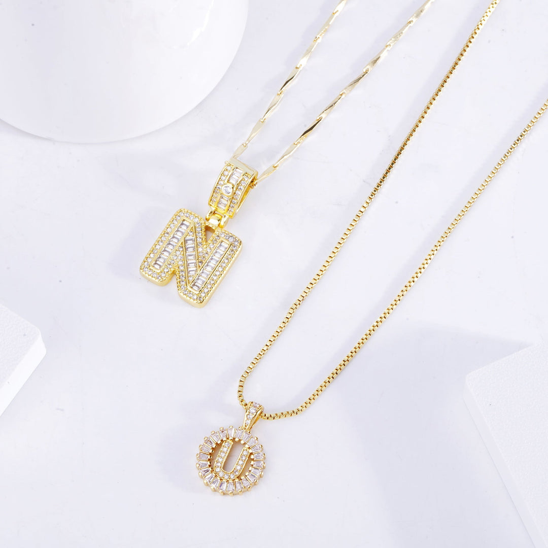 Elegant Pave Gold Letter Initial Necklace Set