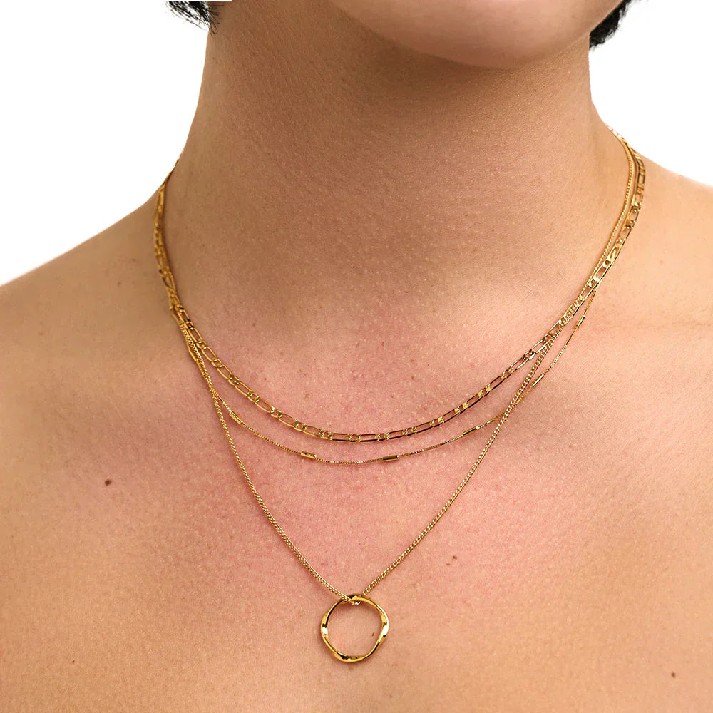 Chic Open Circle Three-Row Gold Necklace