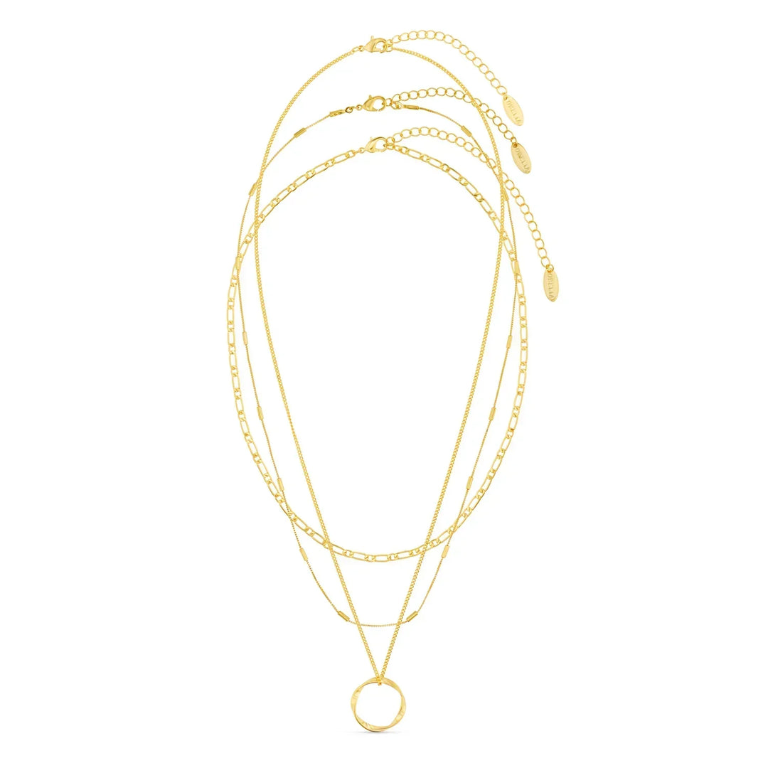 Open Circle Three Row Necklace | White Gold