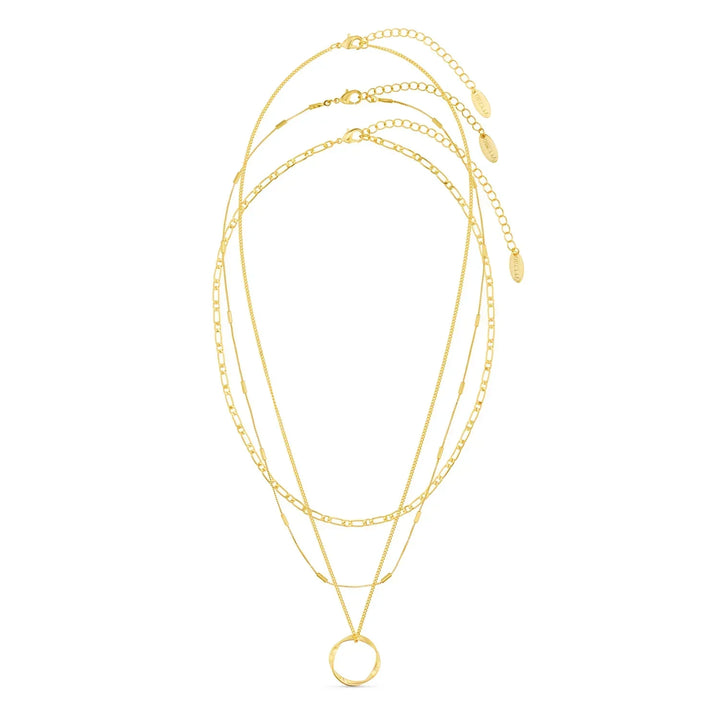 Open Circle Three Row Necklace | White Gold