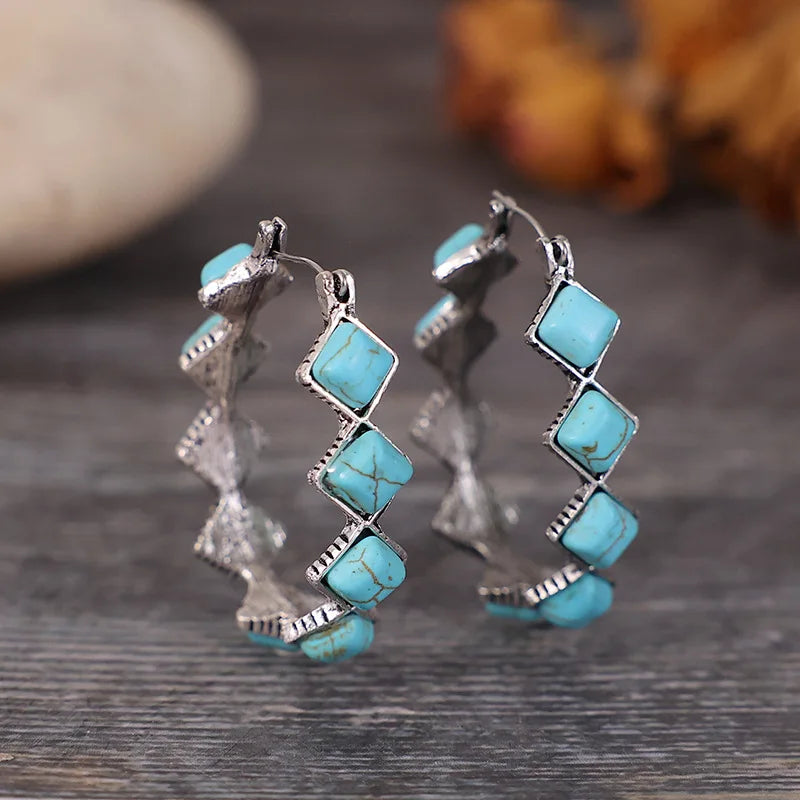 Vintage Turquoise U-Shaped Hoop Earrings