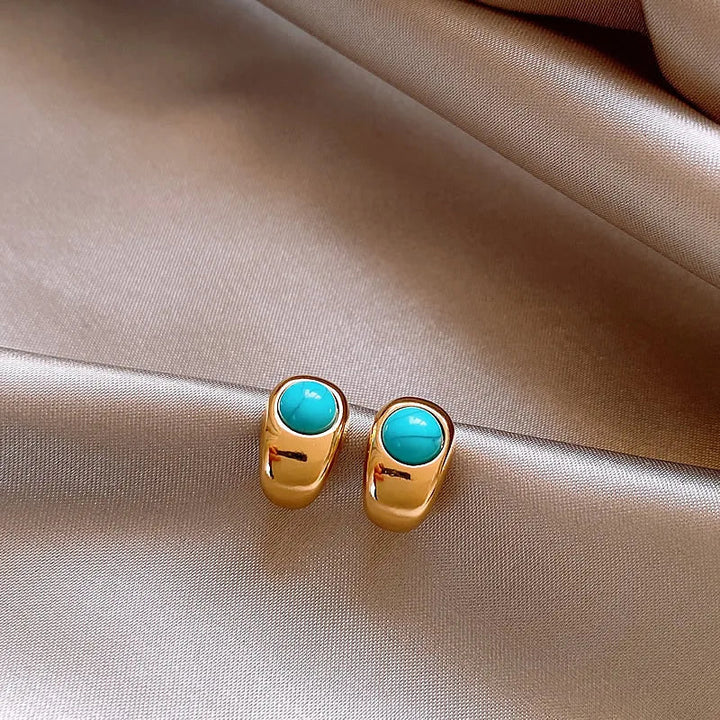 Timeless Turquoise Curved Copper Earrings