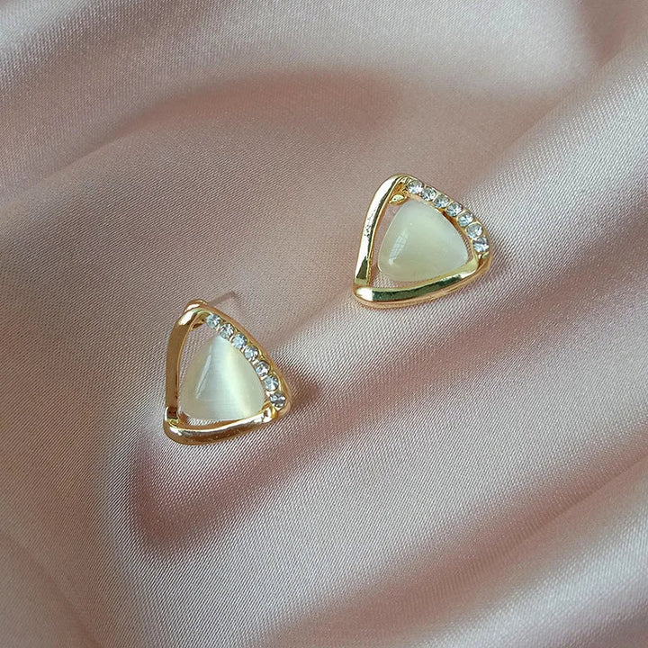 Sophisticated Triangular Opal and Crystal Earrings
