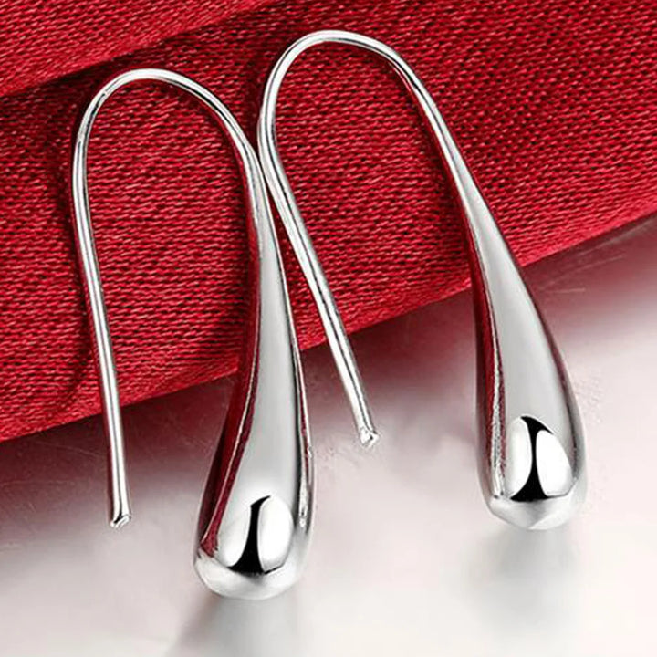 Sterling Silver Water Drop Hoop Earrings