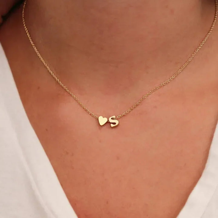 Elegant Gold Heart Initial Necklace