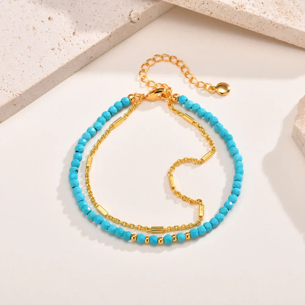 Timeless Gold Double Chain Turquoise Bracelet