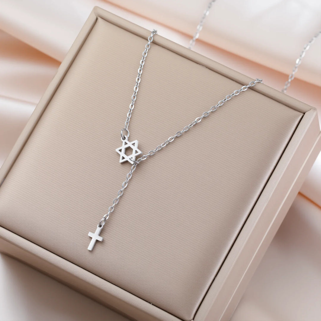 Stainless Steel Star & Cross Necklace
