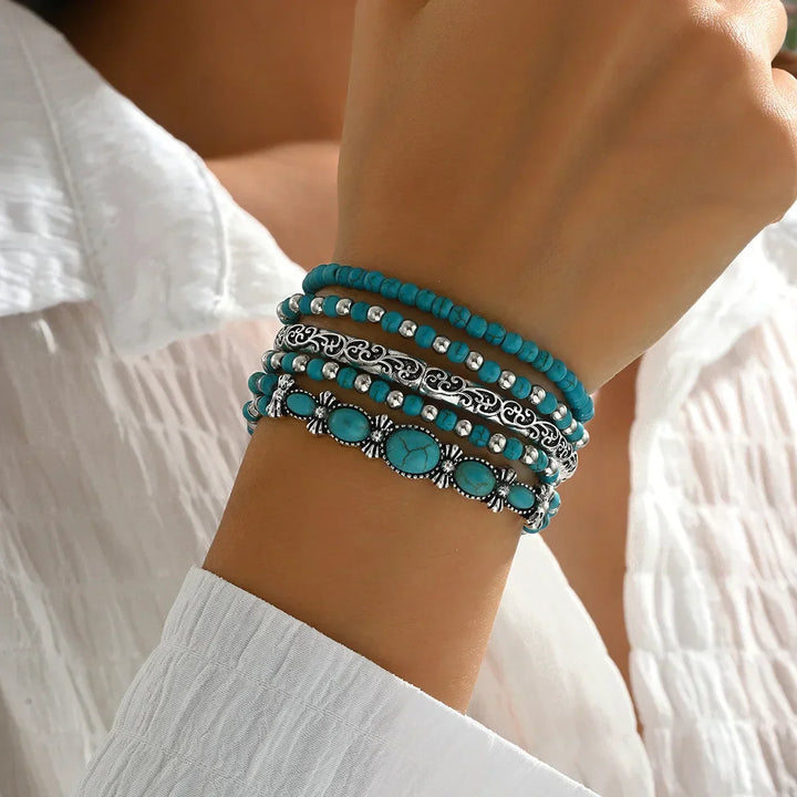 Bohemian Turquoise Beaded Bracelet Set