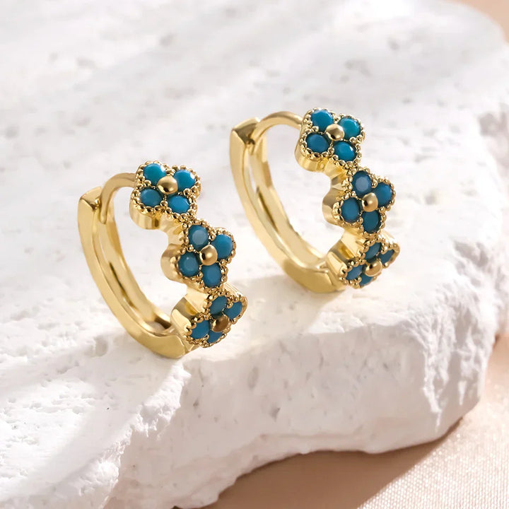 Chic Turquoise Blue Flower Hoop Earrings