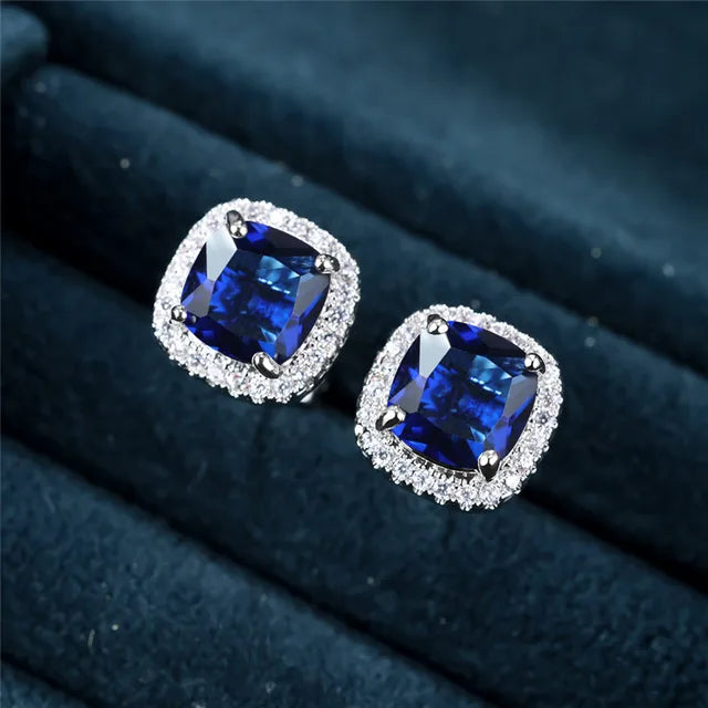 Sapphire Square Stud Earrings