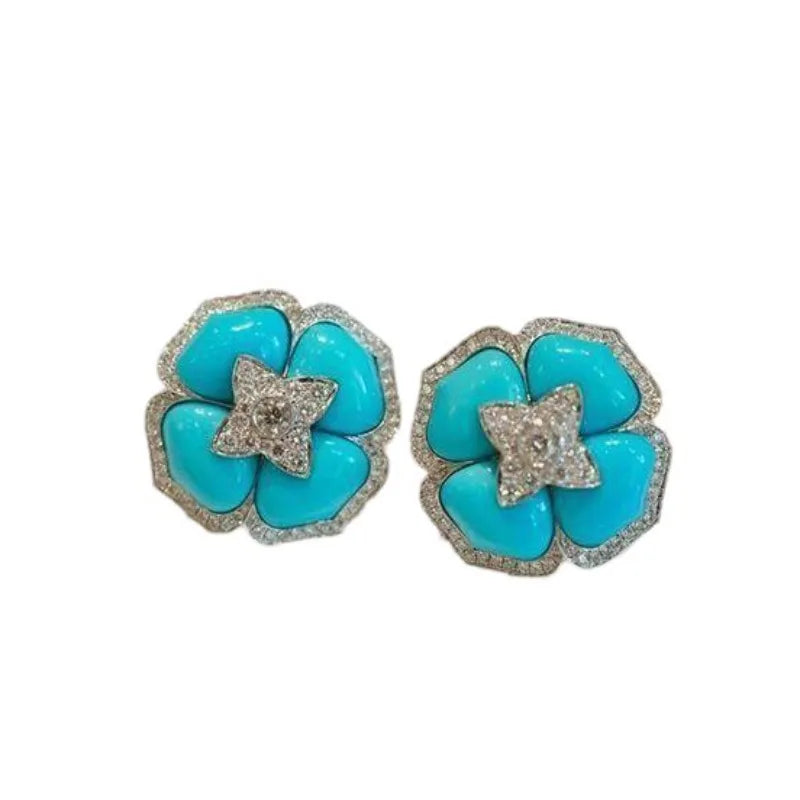 Sophisticated Silver Blue Flower Earrings