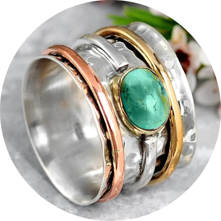 Carlota - Vintage gold and silver ring with turquoise