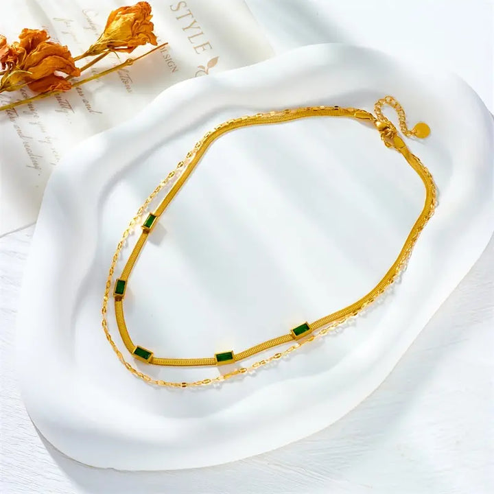 Sorella Gem Double Layer Retro Necklace | 18K Gold