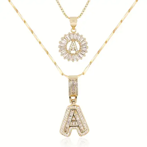 Elegant Pave Gold Letter Initial Necklace Set