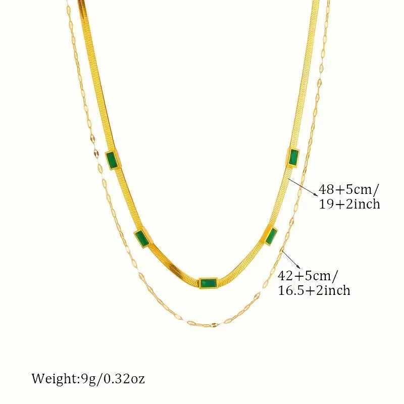 Sorella Gem Double Layer Retro Necklace | 18K Gold