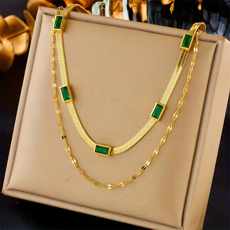 Sorella Gem Double Layer Retro Necklace | 18K Gold