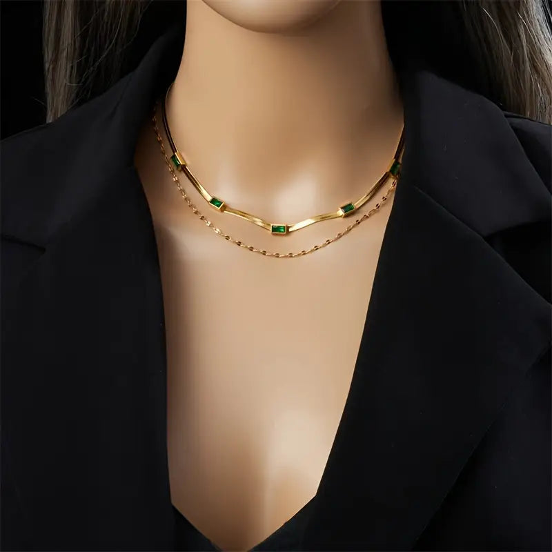 Sorella Gem Double Layer Retro Necklace | 18K Gold