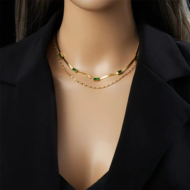 Sorella Gem Double Layer Retro Necklace | 18K Gold